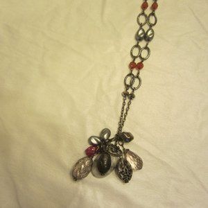 VTG 90'S SILVERTONE NECKLACE SIGNED NY, W/MULTI STONE & BEAD PENDANT